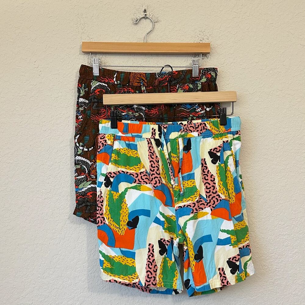 MASSIVE Shorts Colorful Abstract Tiger Dragon Print Loungewear LOT OF 2